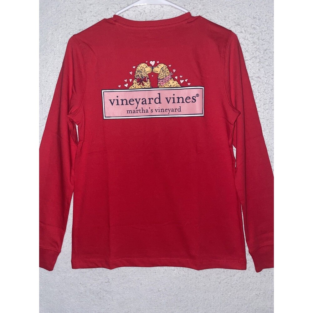 Vineyard Vines Love Puppy Women's XS Long Sleeve Tee Red Pocket Valentine